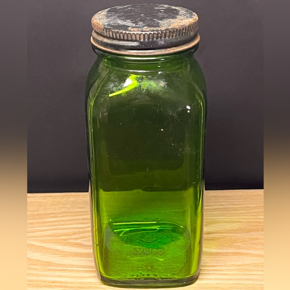 MCM Douglas Green Glass Canister Jar with Original Zinc Lid 8 oz Square Bottle